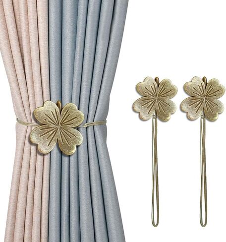 Curtain Holdbacks Set of 2, Rustic Resin Magnetic Curtain Tiebacks Coppery Clover Curtain Holders, Decorative Curtain Ties for Drapes, Outdoor Home Office Curtain Decorative Accessories (Brown) in Saudi Arabia