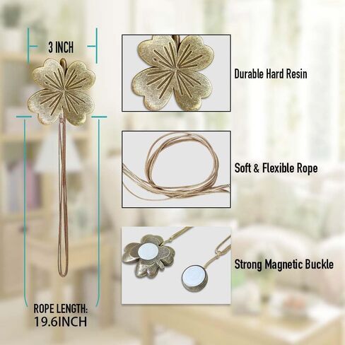 Curtain Holdbacks Set of 2, Rustic Resin Magnetic Curtain Tiebacks Coppery Clover Curtain Holders, Decorative Curtain Ties for Drapes, Outdoor Home Office Curtain Decorative Accessories (Brown) in Saudi Arabia