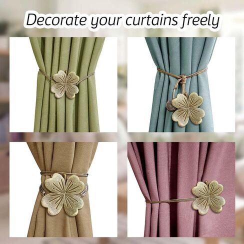Curtain Holdbacks Set of 2, Rustic Resin Magnetic Curtain Tiebacks Coppery Clover Curtain Holders, Decorative Curtain Ties for Drapes, Outdoor Home Office Curtain Decorative Accessories (Brown) in Saudi Arabia