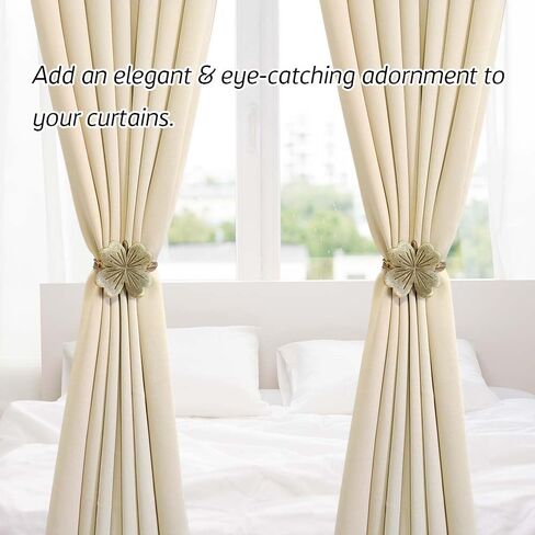 Curtain Holdbacks Set of 2, Rustic Resin Magnetic Curtain Tiebacks Coppery Clover Curtain Holders, Decorative Curtain Ties for Drapes, Outdoor Home Office Curtain Decorative Accessories (Brown) in Saudi Arabia