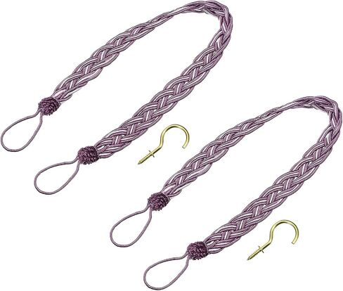 uxcell 2Pcs Curtain Tiebacks, 58cm/23 Braided Drapery Holdback Holder Decorative Rope Tie Back with 2 Metal Hooks, Purple/Silver in Saudi Arabia