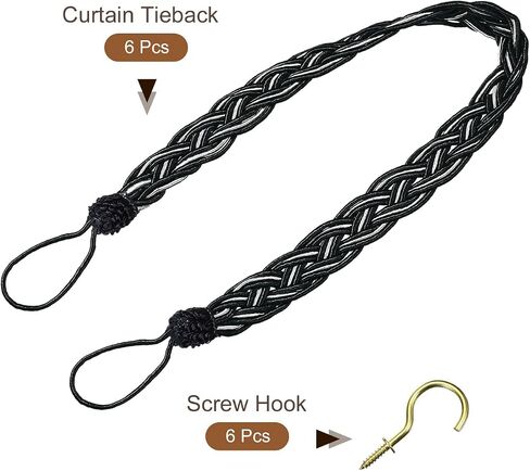 uxcell 2Pcs Curtain Tiebacks, 58cm/23 Braided Drapery Holdback Holder Decorative Rope Tie Back with 2 Metal Hooks, Purple/Silver in Saudi Arabia