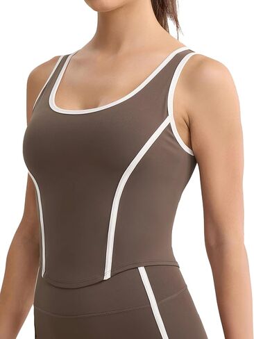 ENERBLOOM Women's Workout Crop Tank Tops Fishbone Yoga Shirts Sleeveless Padded Casual Summer Mild Support Athletic Top in Saudi Arabia