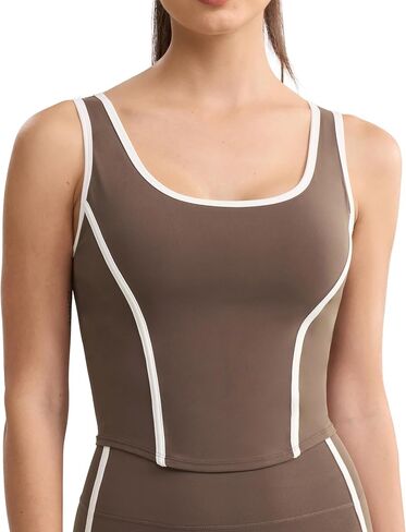 ENERBLOOM Women's Workout Crop Tank Tops Fishbone Yoga Shirts Sleeveless Padded Casual Summer Mild Support Athletic Top in Saudi Arabia
