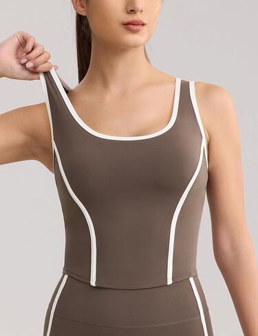 ENERBLOOM Women's Workout Crop Tank Tops Fishbone Yoga Shirts Sleeveless Padded Casual Summer Mild Support Athletic Top in Saudi Arabia