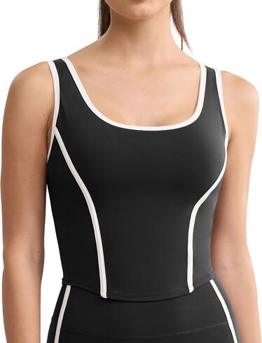 ENERBLOOM Women's Workout Crop Tank Tops Fishbone Yoga Shirts Sleeveless Padded Casual Summer Mild Support Athletic Top in Saudi Arabia