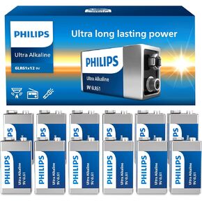 PHILIPS 9V Batteries Alkaline 9 Volt Battery 12 Pack Ultra Long Lasting 9V Battery for Household and Office Devices Smoke Detector in Kuwait