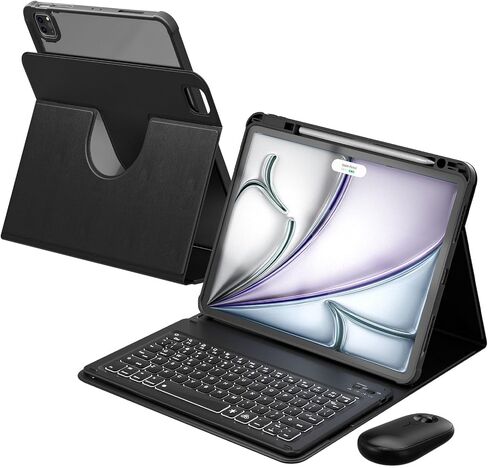 YBING for iPad Air 13 Inch & Pro 12.9 Keyboard Case with Mouse, 7 Colors Backlit Keyboard & 360 Rotating Cover with Pencil Holder for iPad Pro 12.9 (6th, 5th, 4th gen), Air 13 M4/M3/M2 (Pink) in Saudi Arabia