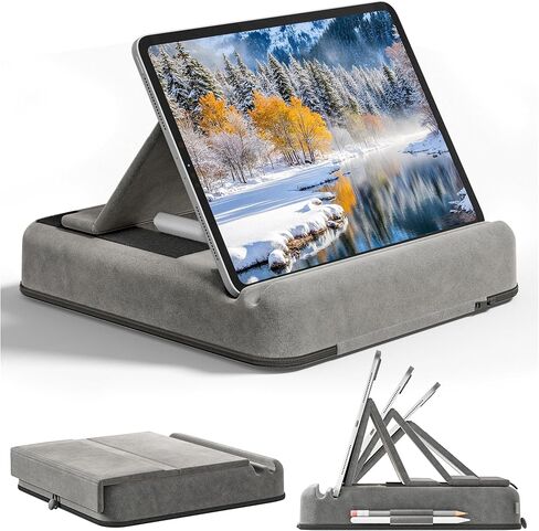 Tablet Pillow Stand, Multi-Angle Foldable iPad Holder for Bed, Sofa, Desk, Lap, Soft Pad Dock with Storage Pocket & Stylus Mount, for 4.7-13" Devices iPad,iPhone,E-Reader,Books (Blue) in Kuwait