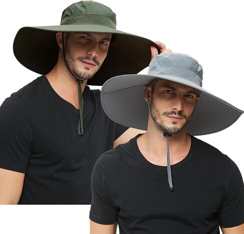 Wide Brim Sun Hat for Men,Sun Protection Mesh Safari Waterproof Bucket Hat for Fishing,Hiking in Kuwait