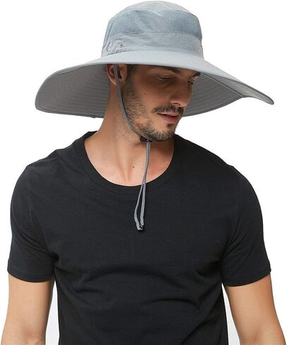Wide Brim Sun Hat for Men,Sun Protection Mesh Safari Waterproof Bucket Hat for Fishing,Hiking in Kuwait