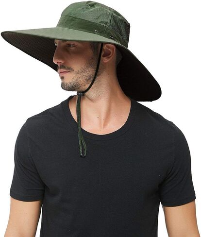 Wide Brim Sun Hat for Men,Sun Protection Mesh Safari Waterproof Bucket Hat for Fishing,Hiking in Kuwait