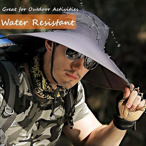 Wide Brim Sun Hat for Men,Sun Protection Mesh Safari Waterproof Bucket Hat for Fishing,Hiking in Kuwait
