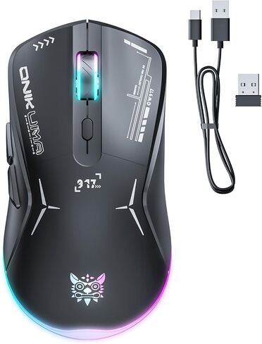Wireless Gaming Mouse, Dual Mode 2.4G/USB-C, 6 Programmable Buttons, Up to 4800 DPI, Lightweight 120g, RGB 7-Color Lighting, Long Battery Life, Ergonomic Design for PC/Mac/Laptop (Black) in Saudi Arabia