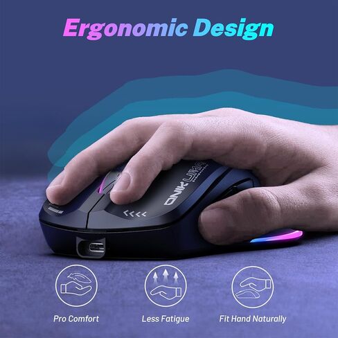 Wireless Gaming Mouse, Dual Mode 2.4G/USB-C, 6 Programmable Buttons, Up to 4800 DPI, Lightweight 120g, RGB 7-Color Lighting, Long Battery Life, Ergonomic Design for PC/Mac/Laptop (Black) in Saudi Arabia