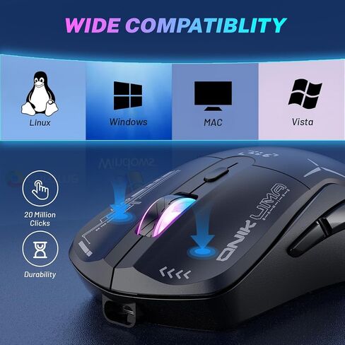 Wireless Gaming Mouse, Dual Mode 2.4G/USB-C, 6 Programmable Buttons, Up to 4800 DPI, Lightweight 120g, RGB 7-Color Lighting, Long Battery Life, Ergonomic Design for PC/Mac/Laptop (Black) in Saudi Arabia
