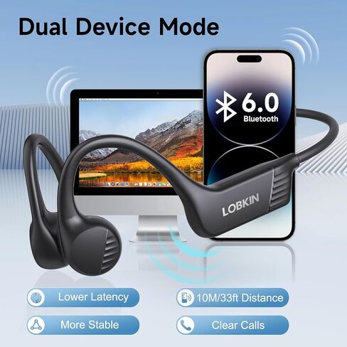 LOBKIN Bone Conduction Headphones Bluetooth 6.0 - Open Ear Headphones for Sports, IPX7 Waterproof Wireless Earphones, 25g Ultra-Light & Secure Fit, 10H Battery, for Running, Cycling, Workout in Kuwait