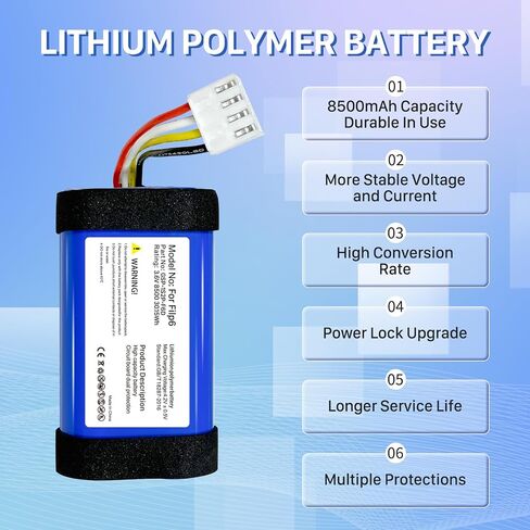 8500mAh Replacement Battery for Flip 6, 2026 Upgrade High Capacity Li-Polymer Battery Compatible with JBL Flip 6, Part No: GSP-1S2P-F6D in Kuwait