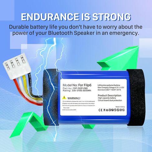 8500mAh Replacement Battery for Flip 6, 2026 Upgrade High Capacity Li-Polymer Battery Compatible with JBL Flip 6, Part No: GSP-1S2P-F6D in Kuwait
