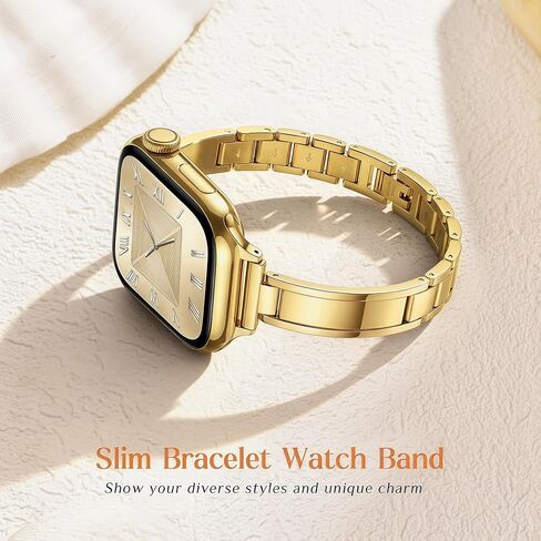 Slim Gold Apple Watch Bands for Women (No Case) 42mm 44mm 45mm 46mm 49mm, Thin Curved Dressy Metal Strap for iWatch Series 11/10/9/8/7/6/5/4/SE/Ultra/3/2/1, Luxury Elegant Bracelet Wristband in Saudi Arabia