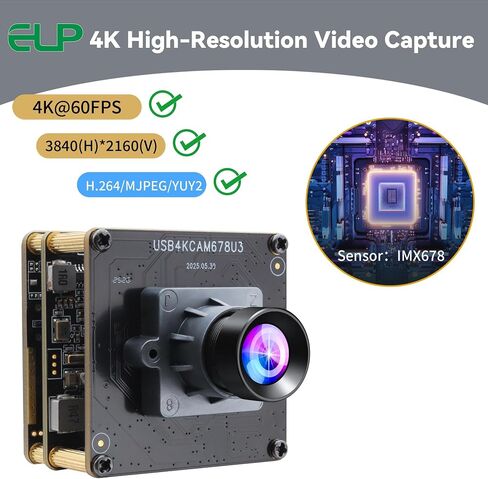ELP 4K 60fps USB3.0 HDMI Camera Module H.264 Wide Angle High Speed UVC Lightburn Cameras for Computer Low Illumination Simultaneous Output Webcam M12 85° Web_Camera for Windows Linux Mac TV Projector in Kuwait