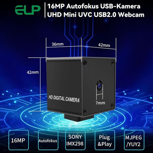 ELP 16mp USB Autofocus Camera for Computer Mini UVC USB2.0 4K USB Webcam AF with 100degree Mini Size Lens IMX298 Video Lightburn Webcamera Industrial Embedded Web cam for Laptop PC Raspberry Pi in Kuwait