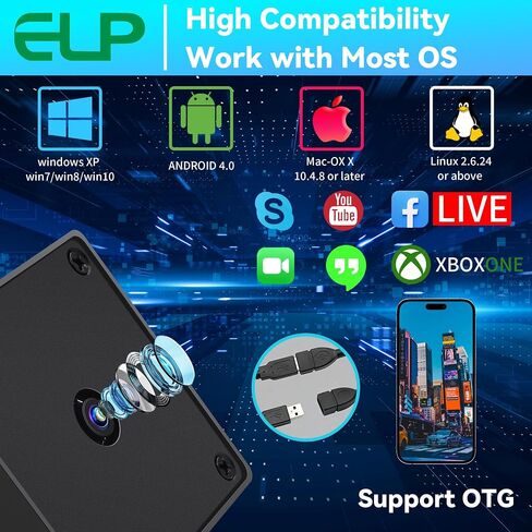 ELP 16mp USB Autofocus Camera for Computer Mini UVC USB2.0 4K USB Webcam AF with 100degree Mini Size Lens IMX298 Video Lightburn Webcamera Industrial Embedded Web cam for Laptop PC Raspberry Pi in Kuwait