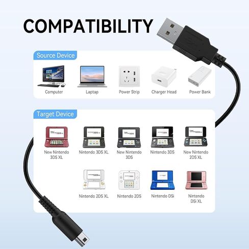 Vancle 2 Pack USB Charging Cable for Nintendo New 3DS XL/New 3DS/3DS XL/3DS/New 2DS XL/2DS XL/2DS/DSi/DSi XL in Saudi Arabia