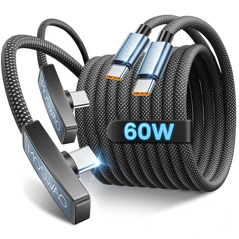 كابل MOSWAG بزاوية يمين 90 درجة USB-C، سلك مجدول من النايلون بطول 6.6 أقدام، شحن سريع PD ومزامنة البيانات، متوافق مع iPhone 15/16/17، Galaxy S25/S24/S23، Pixel، iPad، MacBook وجميع أجهزة USB-C in Kuwait