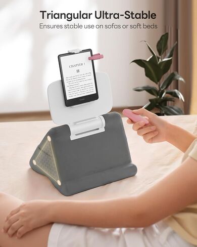 SAIJI Tablet Pillow Stand - iPad mini Kindle Holder for Lap in Bed, with Lifter & Angle Adjustable Multi-Function Clip for 4-13" Tablets, Grey in Kuwait