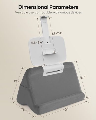 SAIJI Tablet Pillow Stand - iPad mini Kindle Holder for Lap in Bed, with Lifter & Angle Adjustable Multi-Function Clip for 4-13" Tablets, Grey in Kuwait