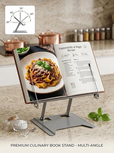 Metal Foldable Book Stand, Adjustable Desk Holder with Page Clips, for Tablet in Kuwait