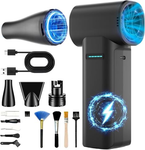 Cordless Air Blower with 80,000 RPM High-Speed Brushless Motor, Rechargeable Mini Blower,4 Speeds and 55 m/s Powerful Airflow, Portable Air Dryer for Car, Patio, Garage, Home and Outdoor Use in Kuwait