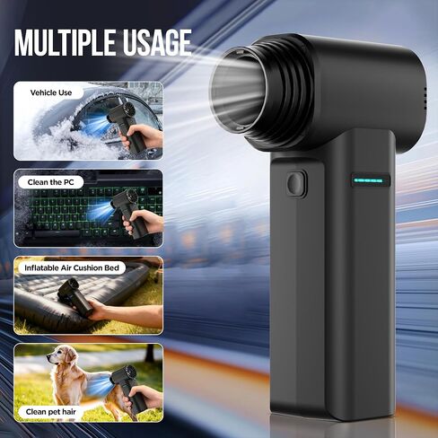 Cordless Air Blower with 80,000 RPM High-Speed Brushless Motor, Rechargeable Mini Blower,4 Speeds and 55 m/s Powerful Airflow, Portable Air Dryer for Car, Patio, Garage, Home and Outdoor Use in Kuwait