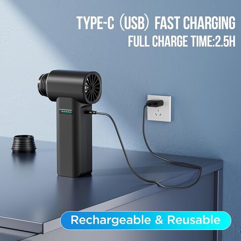 Cordless Air Blower with 80,000 RPM High-Speed Brushless Motor, Rechargeable Mini Blower,4 Speeds and 55 m/s Powerful Airflow, Portable Air Dryer for Car, Patio, Garage, Home and Outdoor Use in Kuwait