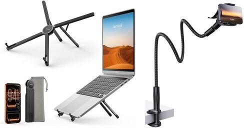 Lamicall Ultra Lightweight Laptop Stand for Desk + Nylon Braided Gooseneck Phone Holder Bed in Kuwait