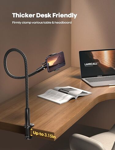 Lamicall Ultra Lightweight Laptop Stand for Desk + Nylon Braided Gooseneck Phone Holder Bed in Kuwait