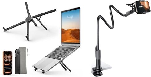 Lamicall Ultra Lightweight Laptop Stand for Desk + Gooseneck Phone Holder for Bed in Kuwait