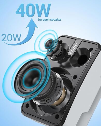 Inwa Outdoor Bluetooth Speakers, IPX5 Waterproof 400W Wall Mount Speaker, Powerful Indoor/Outdoor Sound System, Wireless Sync Up to 100 Speakers, Suitable for Patio/Porch/Gazebo/Garage(MZ-621, Pair) in Saudi Arabia