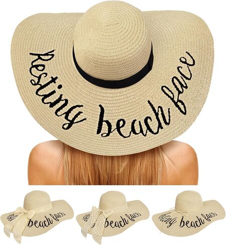 Floppy Beach Sun Hats for Women, Wide Brim Summer Straw Hat in Kuwait