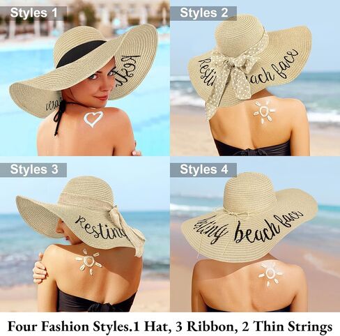 Floppy Beach Sun Hats for Women, Wide Brim Summer Straw Hat in Kuwait