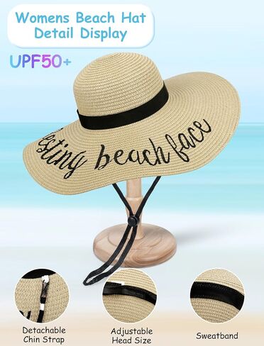 Floppy Beach Sun Hats for Women, Wide Brim Summer Straw Hat in Kuwait