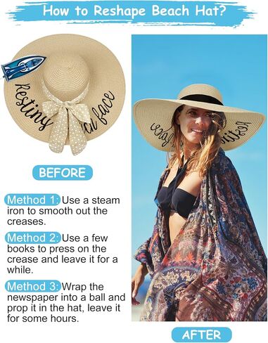 Floppy Beach Sun Hats for Women, Wide Brim Summer Straw Hat in Kuwait