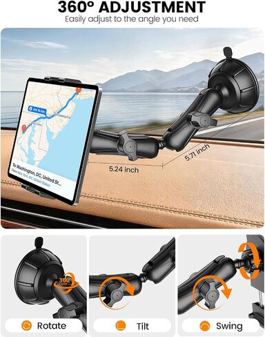 OHLPRO Pilot Tablet Holder for Truck & Aircraft - Heavy Duty Suction Cup Aviation iPad Mount with 2-Section Adjustable Arm, Windshield & Dashboard Mount for iPad Pro Air Mini,Galaxy Tab, Phones(5-13") in Kuwait