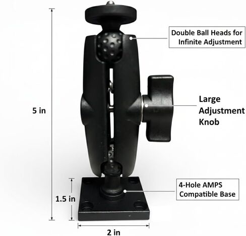 Commercial-Grade Heavy-Duty Tablet & Phone 5.5" - 12.9" Mount | Aviation-Grade All-Weather Aluminum Arm & Double Ball Head | AMPS Compatible Fixed Base for Trucks, RVs, Boats, Walls & Desks in Saudi Arabia