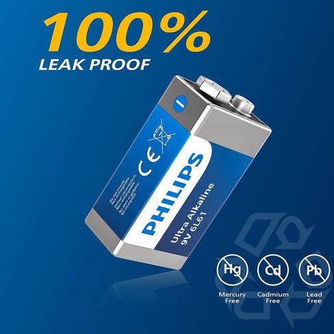 PHILIPS 9V Batteries Alkaline 9 Volt Battery 12 Pack Ultra Long Lasting 9V Battery for Household and Office Devices Smoke Detector in Kuwait