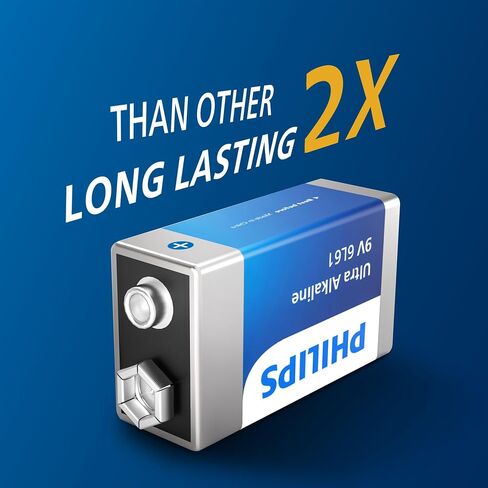 PHILIPS 9V Batteries Alkaline 9 Volt Battery 12 Pack Ultra Long Lasting 9V Battery for Household and Office Devices Smoke Detector in Kuwait