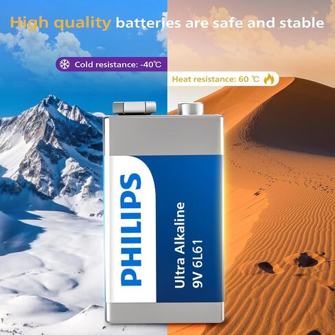 PHILIPS 9V Batteries Alkaline 9 Volt Battery 12 Pack Ultra Long Lasting 9V Battery for Household and Office Devices Smoke Detector in Kuwait