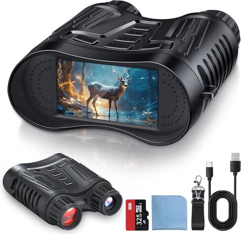4K Night Vision Goggles Binoculars - Infrared Night Vision in 100% Darkness, 3.2'' Large Screen, 8X Digital Zoom, 32GB Card to Save Photos and Videos for Camping Hunting & Security in Kuwait