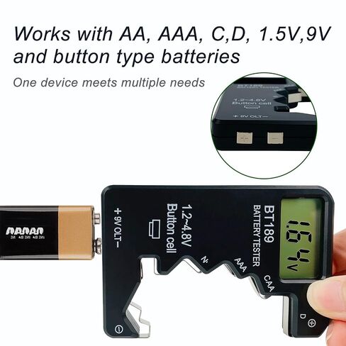 ZUFECY Digital Battery Tester, LCD Screen Voltage Checker for AA AAA C D 9V 1.5V Batteries, Portable Household Battery Tester Tool, Black in Saudi Arabia